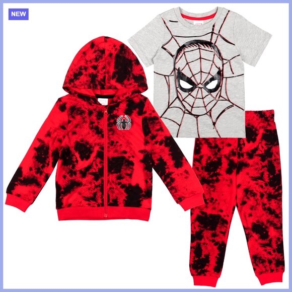 Tie Dye French Terry Zip Up Hoodie Graphic T-Shirt Pants Set